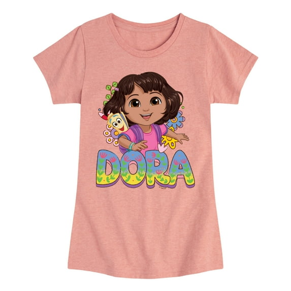 Dora The Explorer - Logo Map And Flowers - Toddler And Youth Girls Fitted Short Sleeve Graphic T-Shirt
