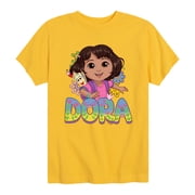 Dora the Explorer - Logo Map And Flowers Boys Short Sleeve Graphic T-Shirt