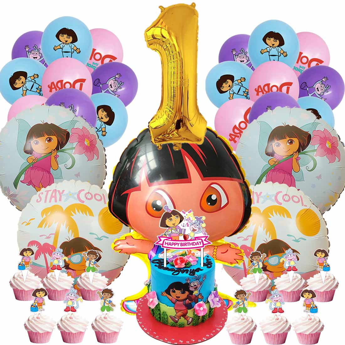 Dora The Explorer Party Supplies 1st Decor Kit Balloons Birthday Cake ...