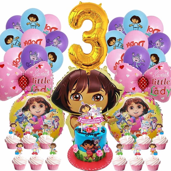 Dora The Explorer Party Supplies 3rd Decor Kit Balloons Birthday Cake Topper Decorations