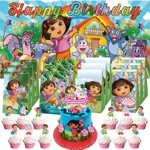 Dora The Explorer Treat Bags Candy Decorations Party Favor Supplies Birthday Cake Topper Backdrop Banner