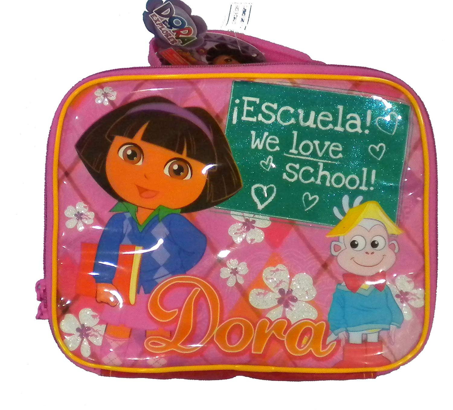 Dora and Boots Soft Glittery Insulated Lunchbox "Escuela We Love School"