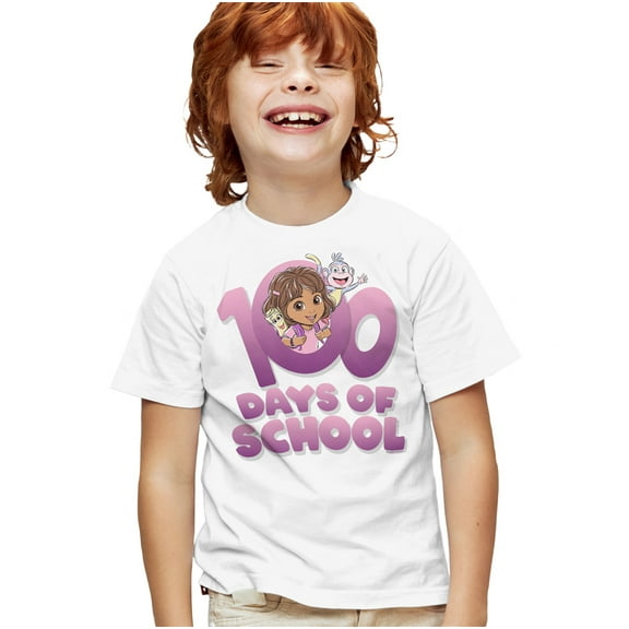 Dora the Explorer 100 Days Kids T Shirt for Youth Boys and Girls, White, Medium