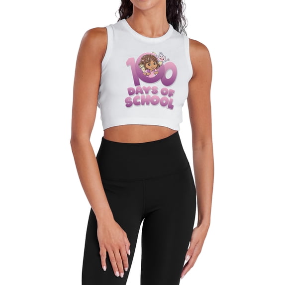Dora the Explorer 100 Days Women's Sleeveless Crop Top Tank, White, X-Small
