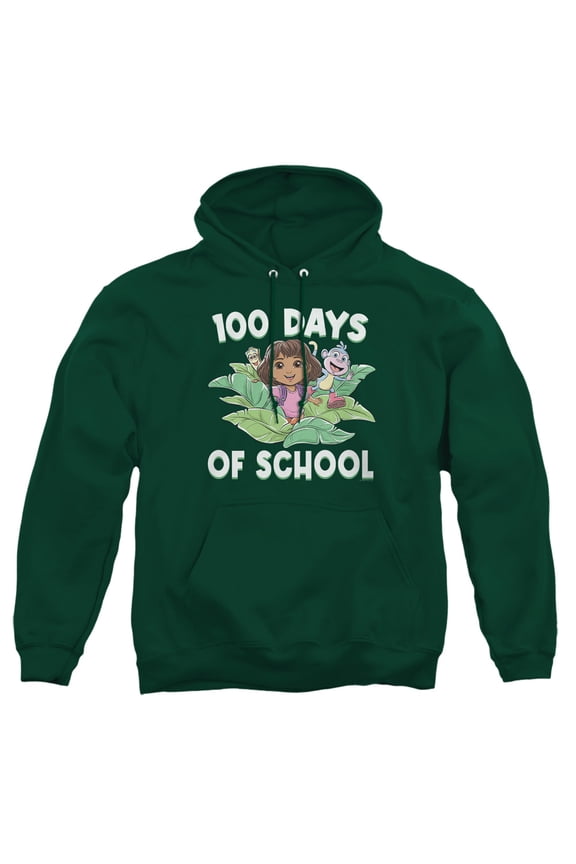 100 Days of School Leaves Adult Pull-Over Hoodie, Hunter Green, Large