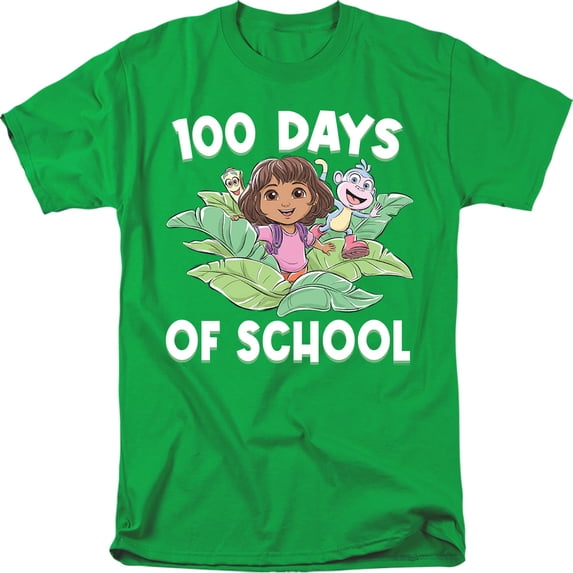 Dora the Explorer 100 Days of School Leaves Unisex Adult T Shirt, Hunter Green, 3X-Large