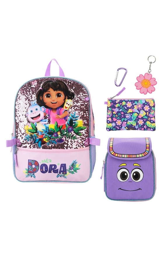 Dora the Explorer Animated 5-Piece 16 Backpack And Lunch Set For School & Travel