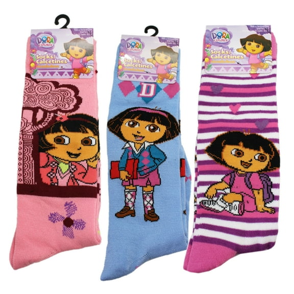 Dora the Explorer Assorted Color/Pattern Crew Socks (Size 6-8, 3 Pairs)