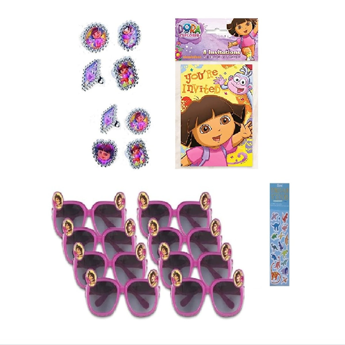 Dora the Explorer Birthday Party Supplies Favor Pack for 8 Includes 8 Glasses, 8 Invitations, 8 Rings