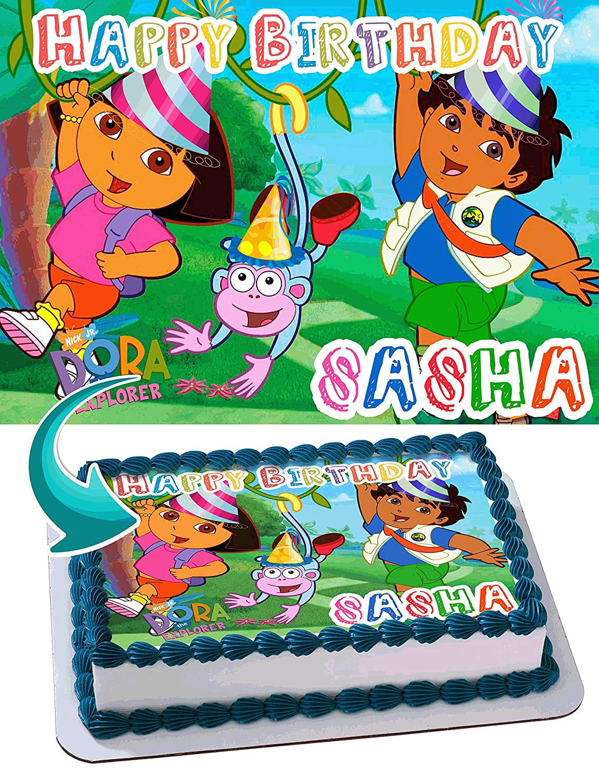 Dora the Explorer Edible Cake Image Topper Personalized Birthday Party