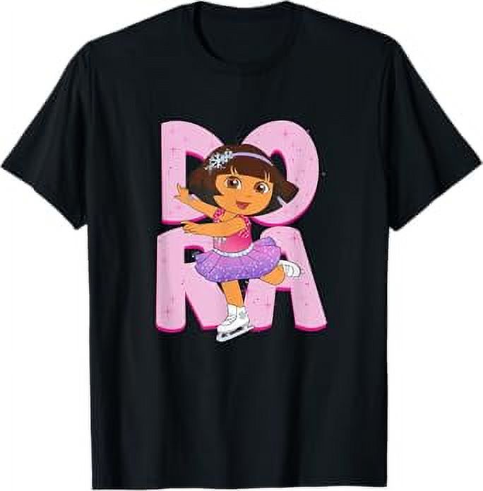 Dora the Explorer Ice Skating Pink Glitter Dress Letters T-Shirt ...