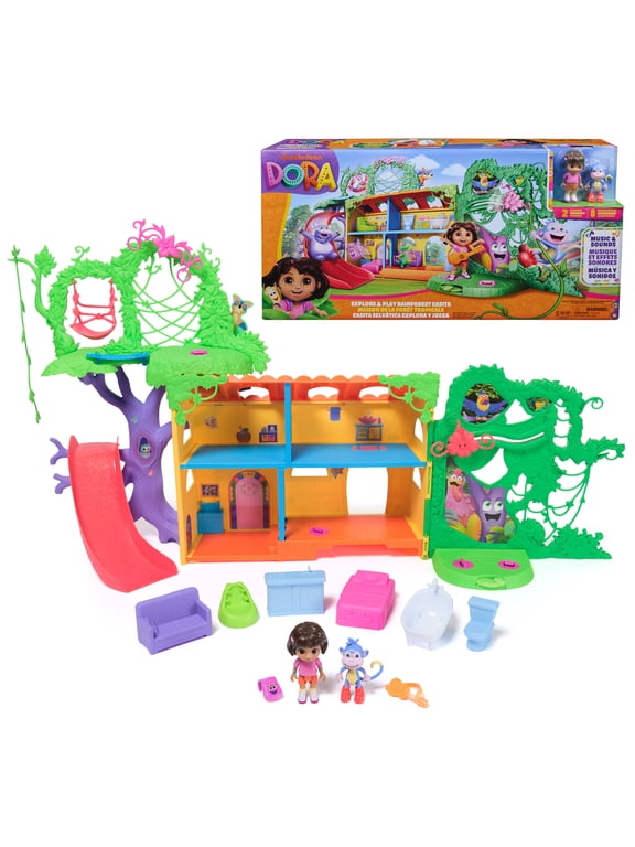 the Explorer, Explore & Play Rainforest Casita Playset, Dora & Boots Collectible Figures, Furniture, Sound Fx, for Kids 3 and up