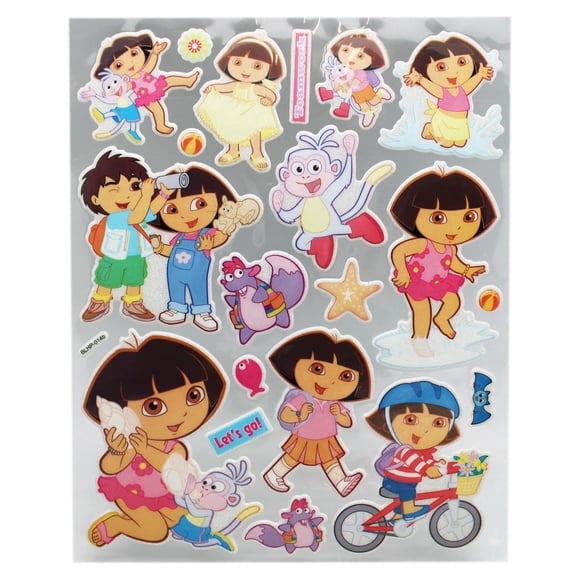 Dora the Explorer Sparkly Raised 3D Vinyl Kids Sticker Sheet (13 Stickers)