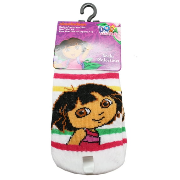 Dora the Explorer Striped White Colored Toddler Socks (2 Pairs, Size 4-6)
