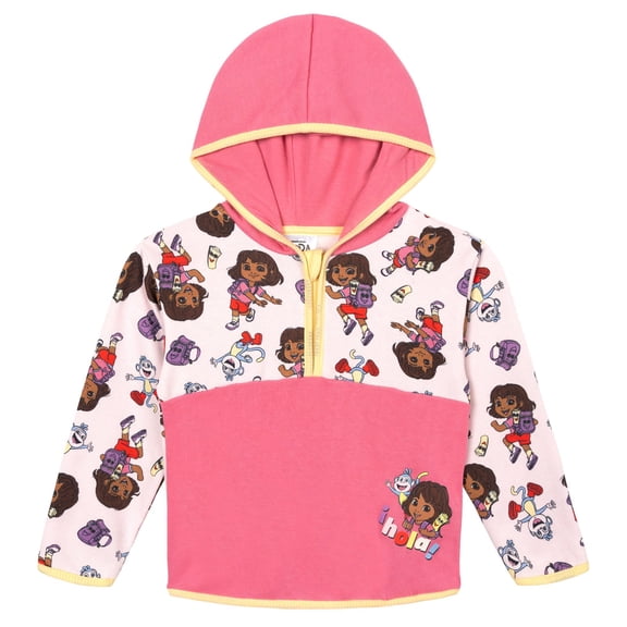 Dora the Explorer Toddler Girls' Fleece Hooded Quarter-Zip Sweatshirt Light Pink Boots