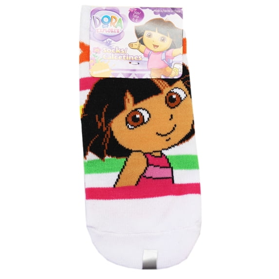 Dora the Explorer White Socks w/Colorful Stripes (Size 6-8, 1 Pair)