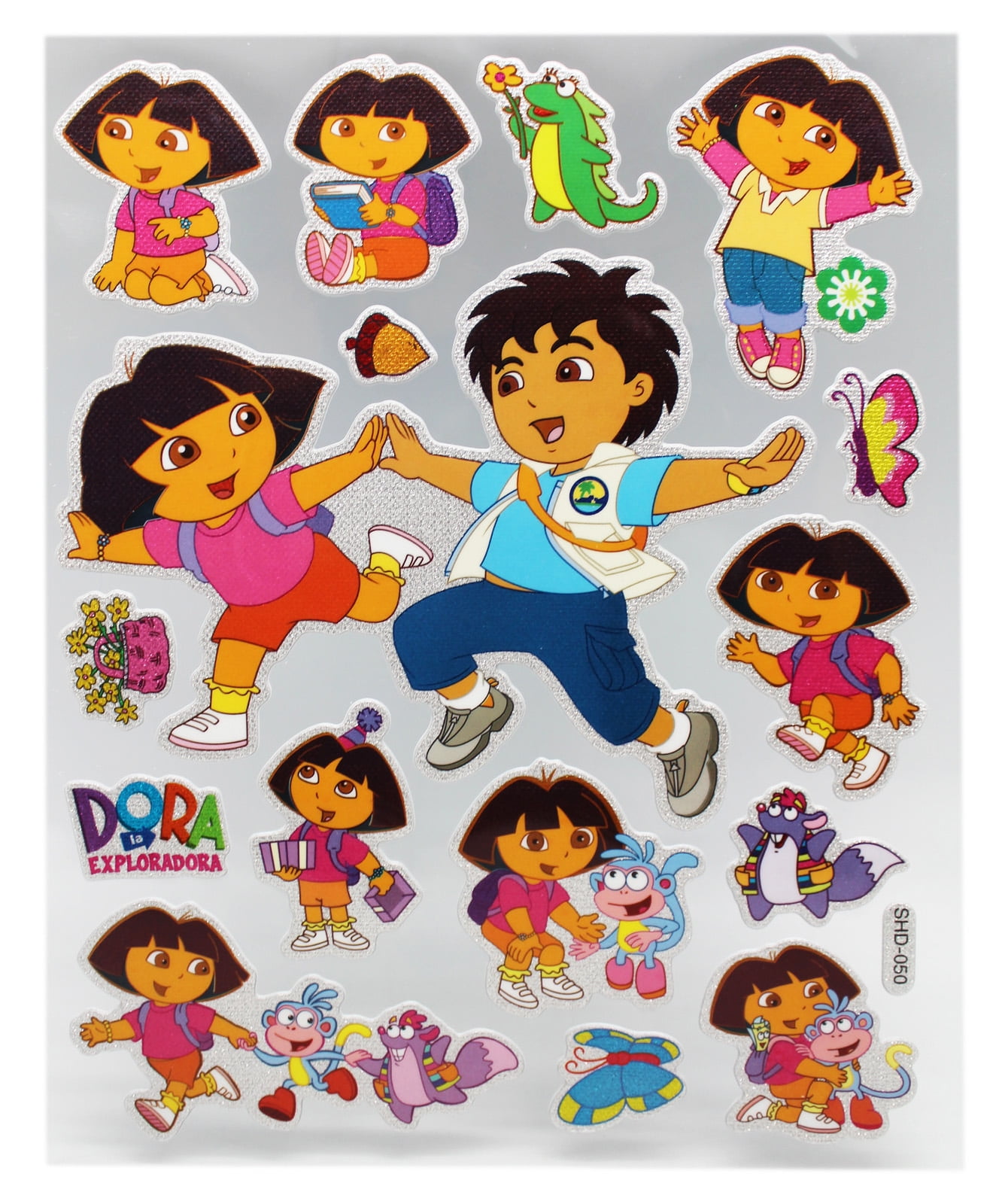 Dora the Explorer and Diego Sparkly Background 3D Raised Stickers