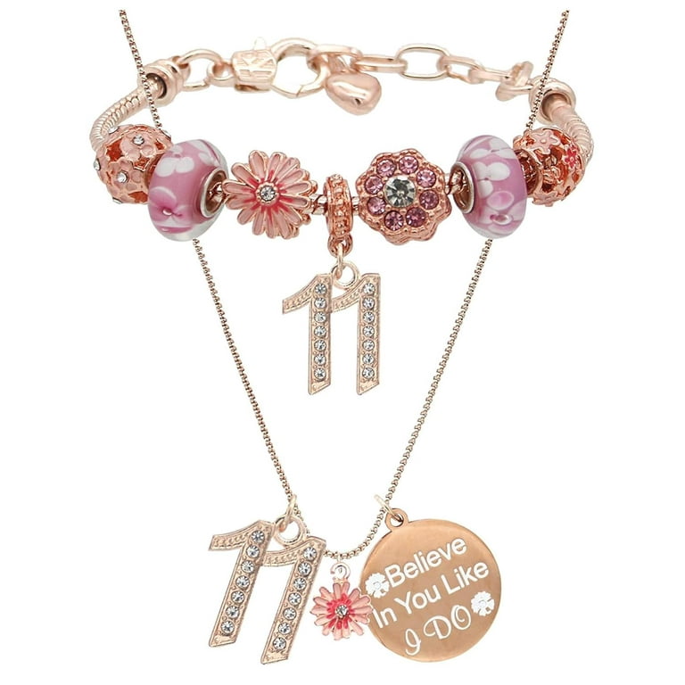 DoraDreamDeko 11th Birthday Kids Jewelry Set, Rose Gold Necklace