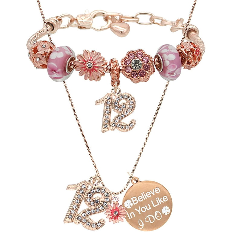 DoraDreamDeko 12th Birthday Gift for Girls Rose Gold Bracelet Jewelry 