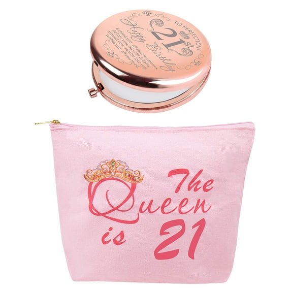 DoraDreamDeko Rose Gold Pink 21st Birthday Decorations Set for Her - Mirror, Bag, and More - Perfect Gift for 21 Year Old Women