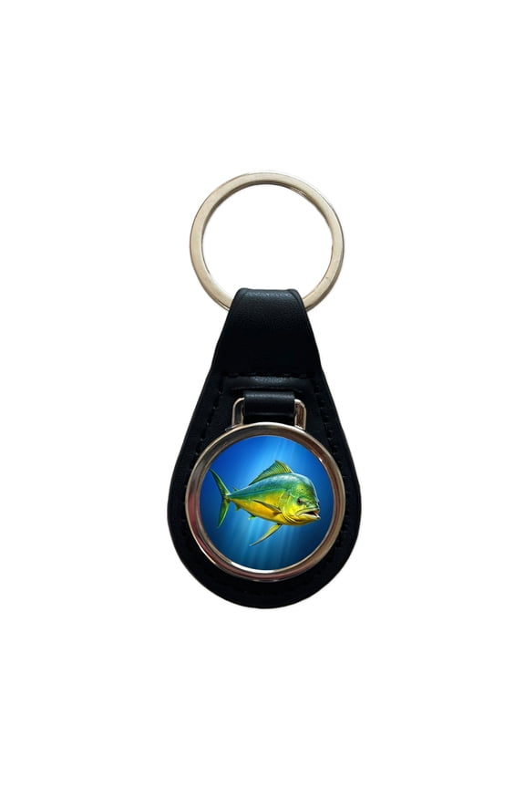 Dorado Fish Metal Black Leather Keychain