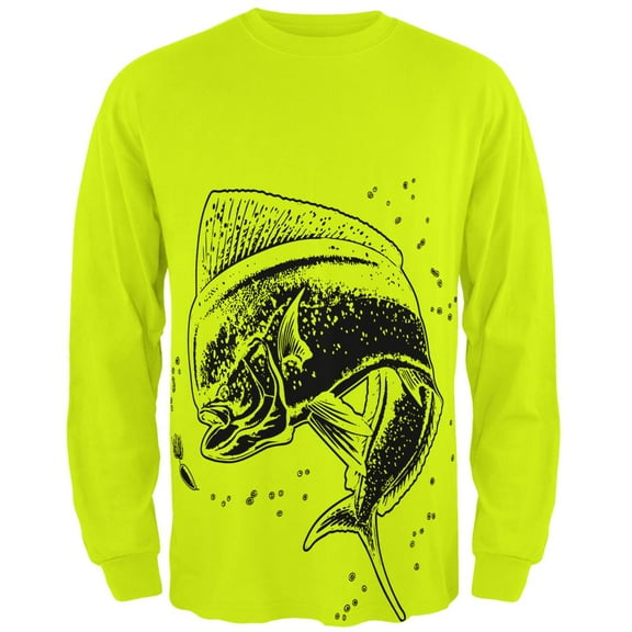 Dorado Mahi Mahi Dolphin Fish Mens Long Sleeve T Shirt Safety Green MD