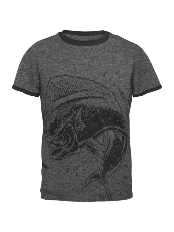 Dorado Mahi Mahi Dolphin Fish Mens Ringer T Shirt Dark Heather-Black X-LG
