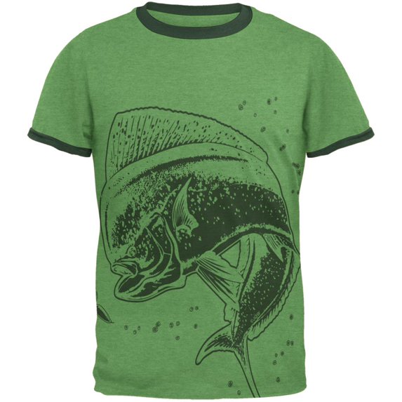 Dorado Mahi Mahi Dolphin Fish Mens Ringer T Shirt Heather Green-Forest SM