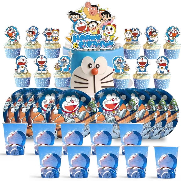 Doraemon Birthday Cups Party Supplies Plates Decorations Cake Topper Decor