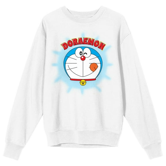 Doraemon Face With Tongue Out Women's White Long Sleeve Sweatshirt-Small