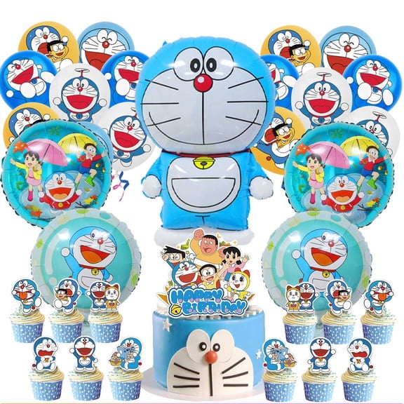 Doraemon Party Supplies Balloons Cake Topper Birthday Set Decorations Kit Fans