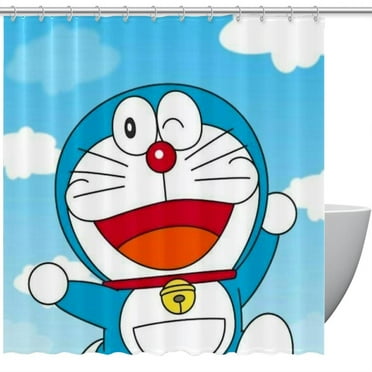 Doraemon Printed Waterproof Polyester Shower Curtain 60" x 72" with 10 Hooks