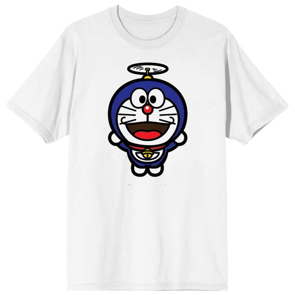 Doraemon flying on helicopter hat on White Short Sleeve Adult T-Shirt-Small
