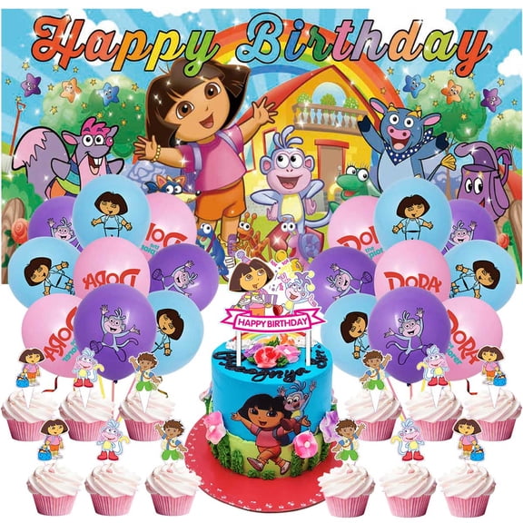 Dorara The Explorer Latex Balloons Party Supplies Decor Banner Backdrop Kit Birthday Decorations