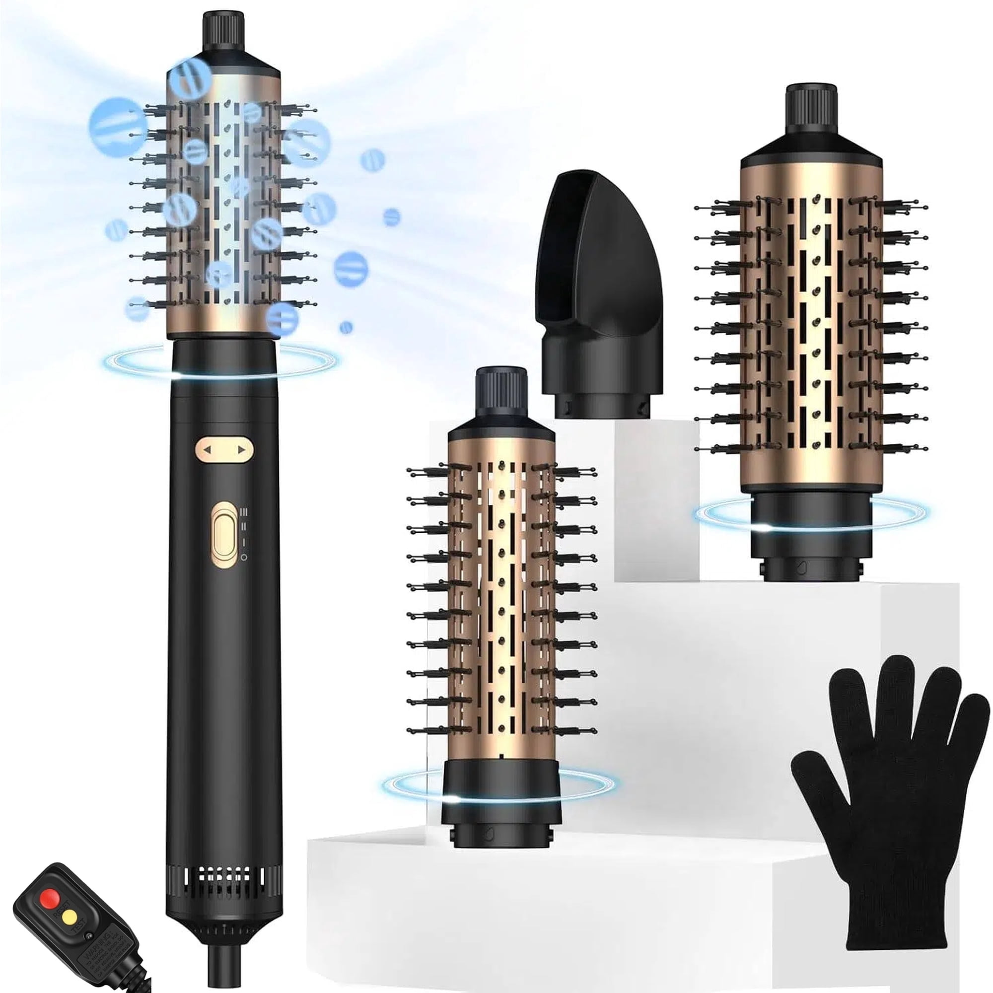 Dorbydom 3 in 1 Rotating Hair Dryer Hot Air Brush with Detachable Brush(2" & 1.5") 3 Heats 2 Speeds Rotating Hair Dryer Spinning for Curl Straight