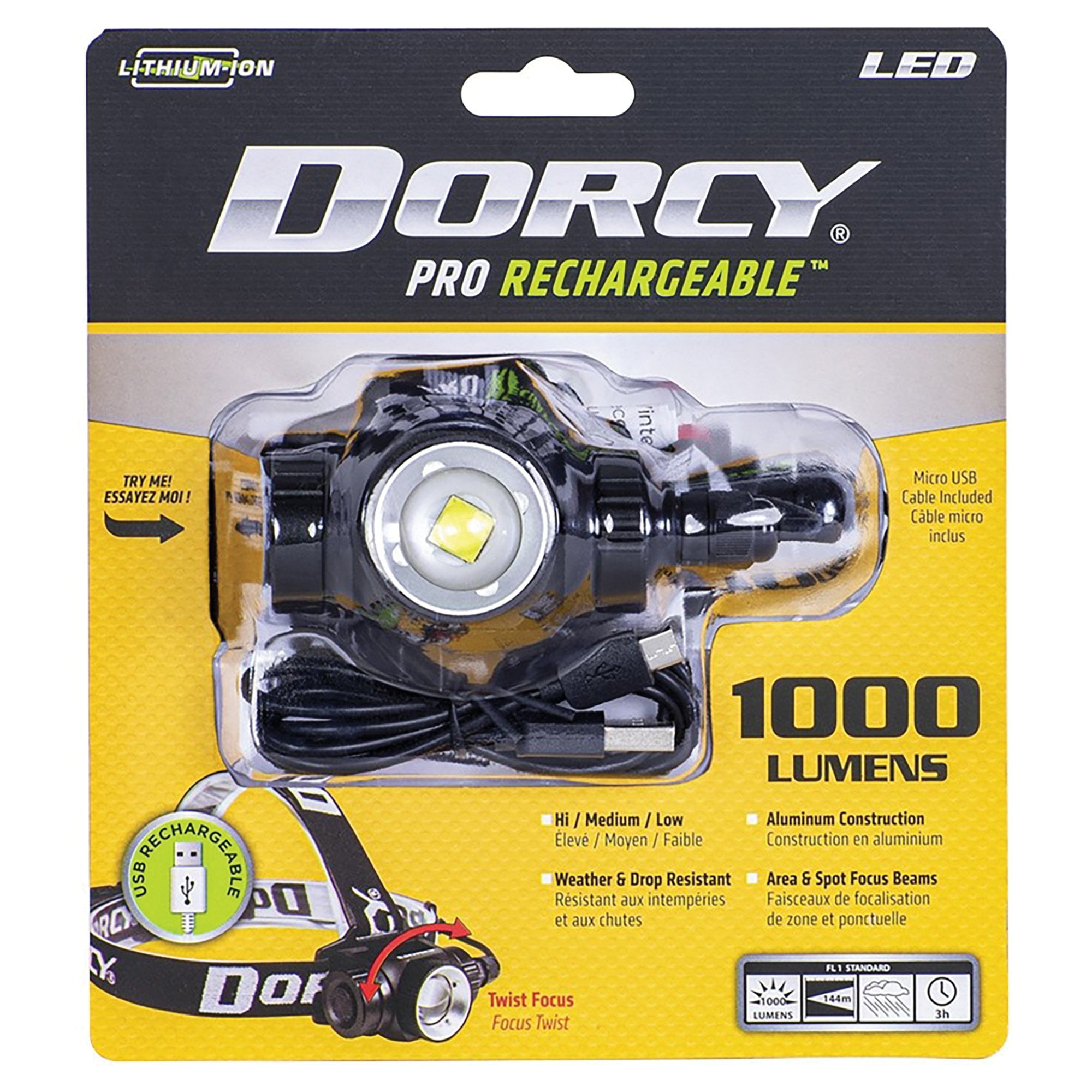 Dorcy 41-2121 1,000-Lumen Pro Water-Resistant Aluminum LED Rechargeable Headlamp