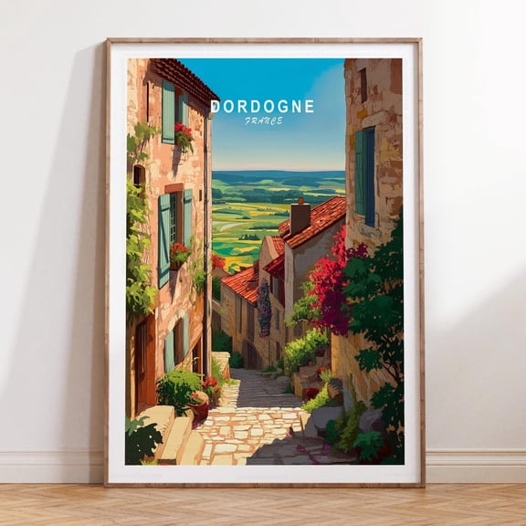 Dordogne France Minimalist Cityscape Travel Scenery Wall Art, Unframed Paper Print Size 8x12