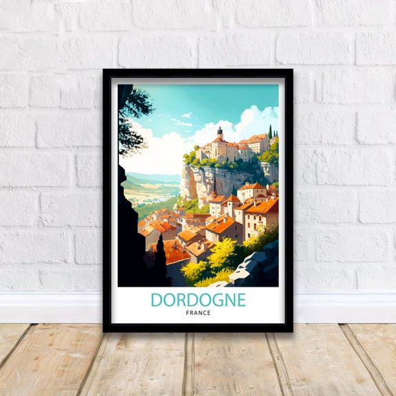 Dordogne France Travel Poster, Rustic Village Art Print, Poster Only