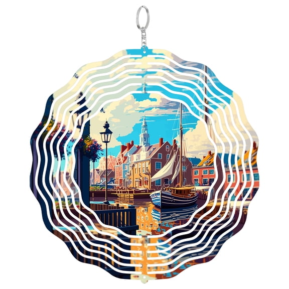 Dordrecht Netherlands Canal 3D Wind Spinner Stainless Steel Kinetic Art Garden Decor Dutch History Gift