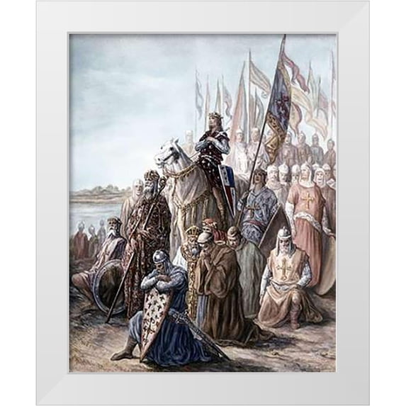 Dore, Gustave 20x24 White Modern Wood Framed Museum Art Print Titled - St. Louis Before Damietta, Egypt - 6th Crusade
