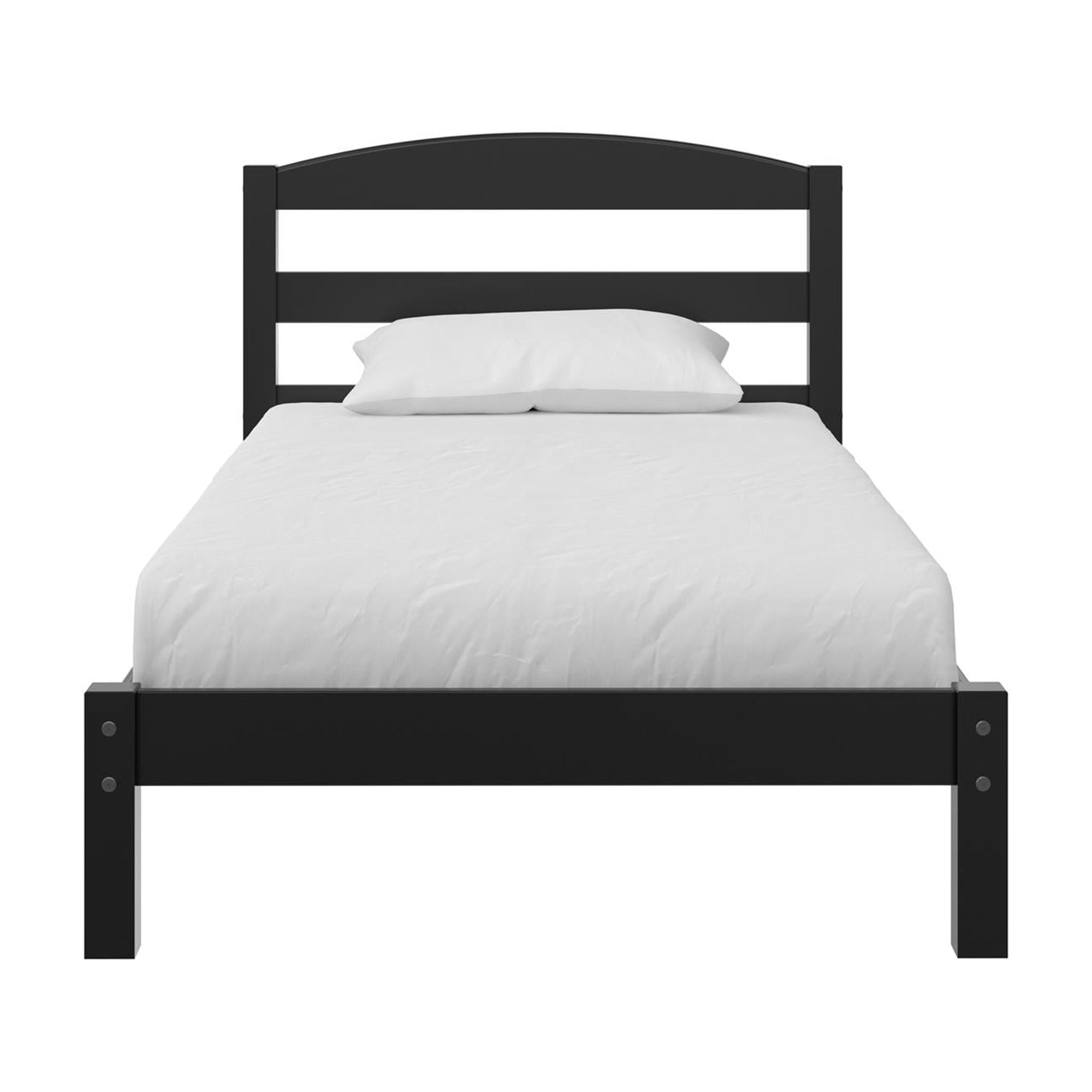 Braylon Minimalist Black Pine Twin Platform Bed with Headboard
