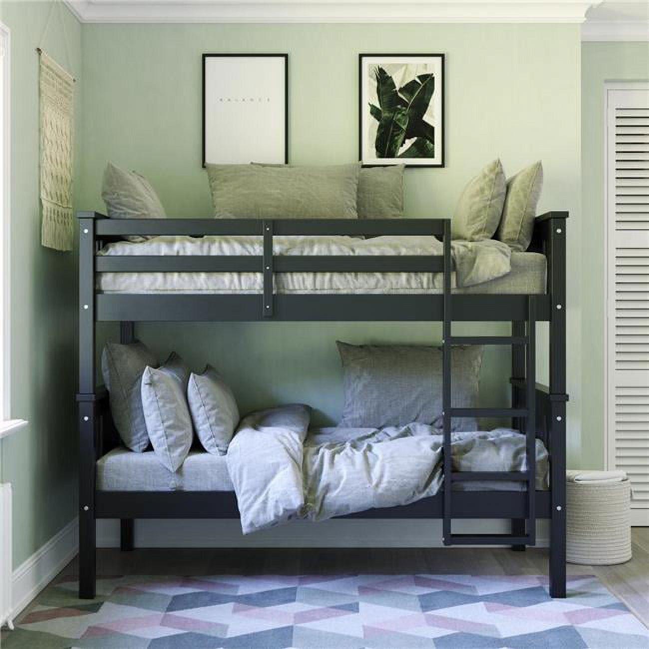 Dorel Living DE53379 Dylan Twin Over Twin Wood Bunk Bed for Kids, Black