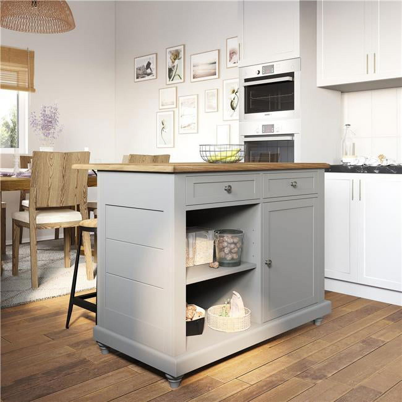 Dorel Living DHP Lawton Kitchen Island with 2 Stools Gray