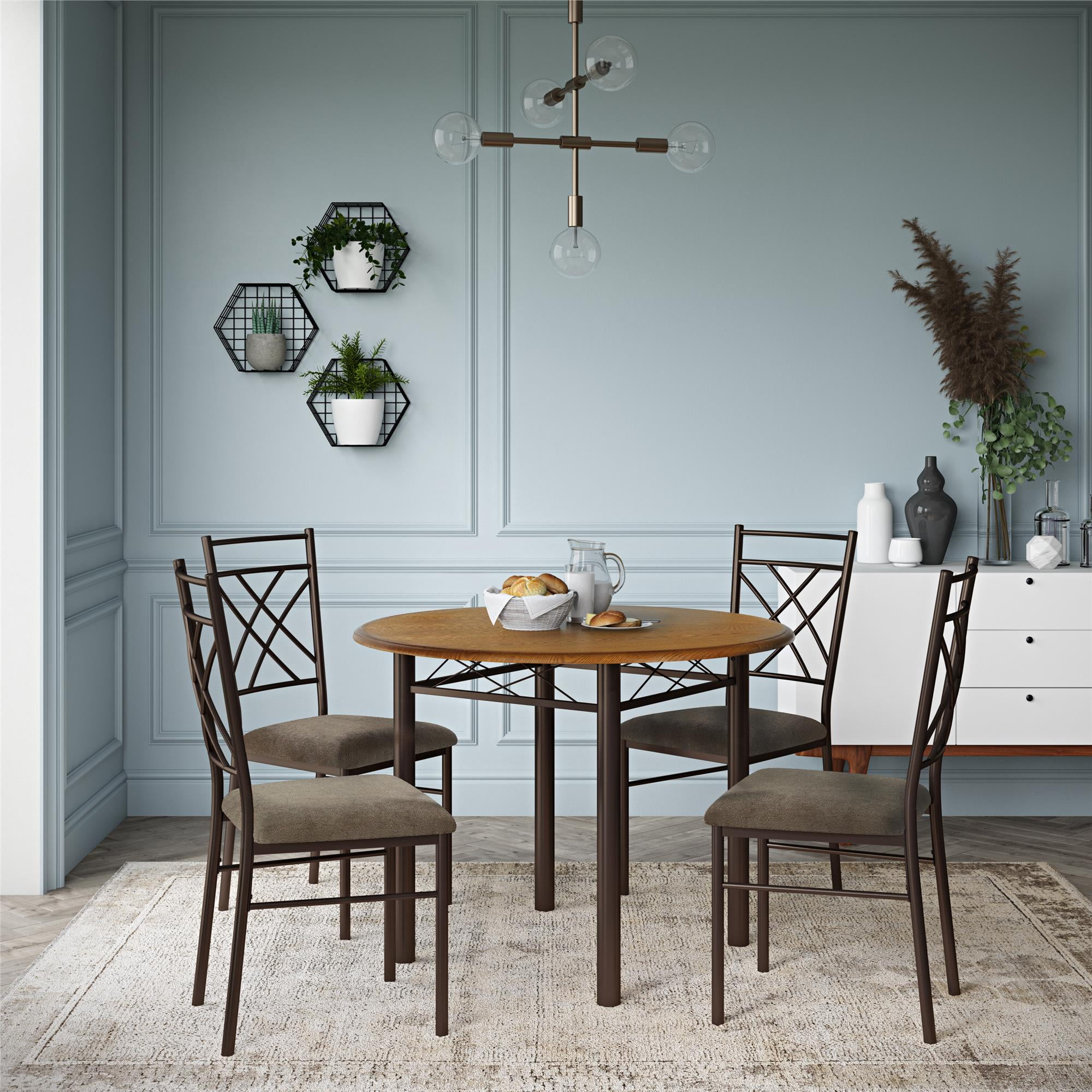 Dorel Living Dawson 5 Piece Dining Set Dining Room Furniture Bronze Dark Walnut