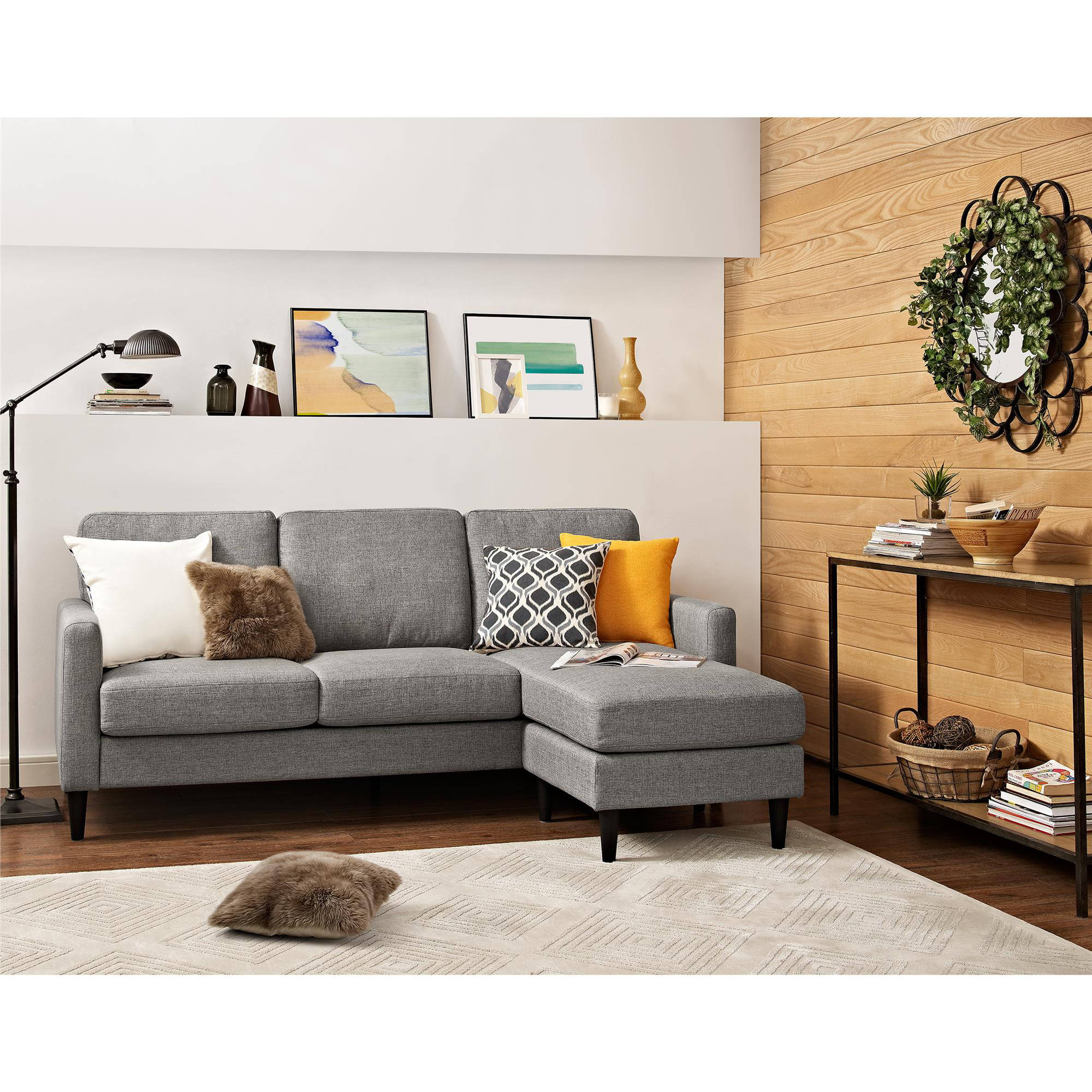 Dorel Living Kaci Reversible Contemporary Upholstered Sectional, Gray - image 1 of 10