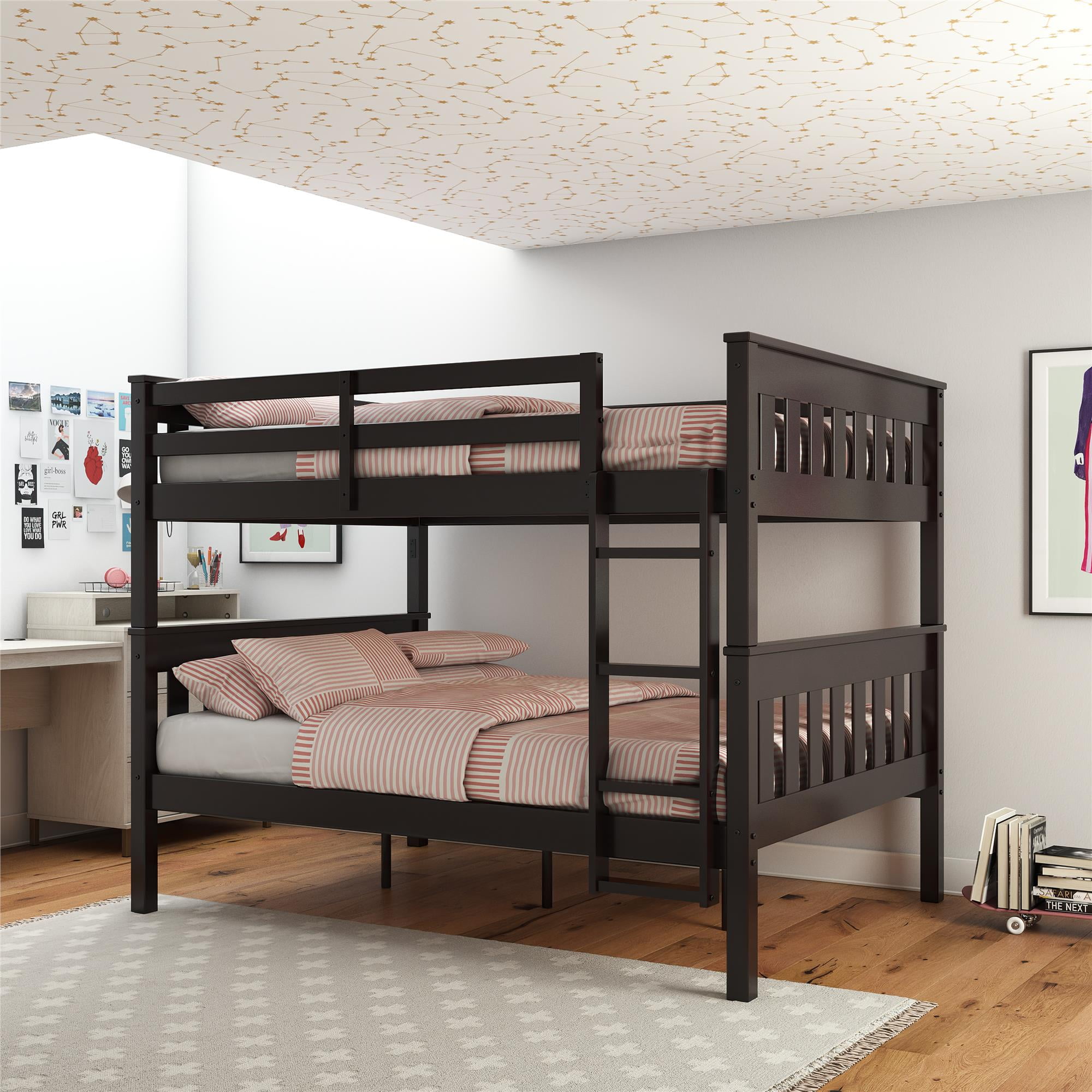 DHP Moon Full Over Full Wood Bunk Bed with USB Port Espresso