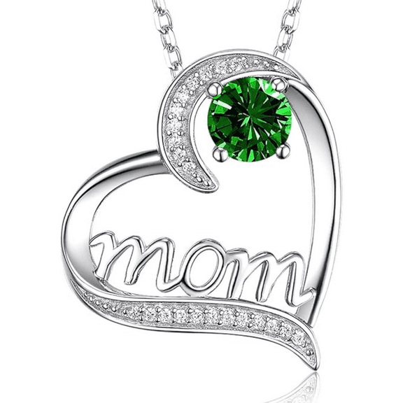 Dorella Mothers Day- Heart Pendant Necklace- Round Cut Emerald in 925 Sterling Silver- Handmade Jewelry May Birthstone