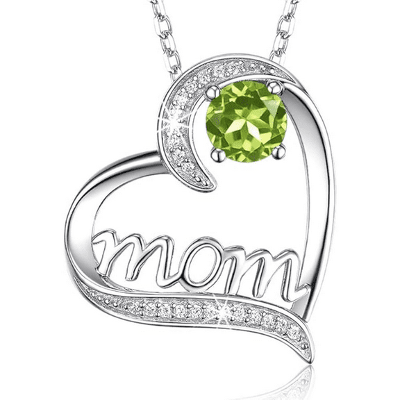 Dorella Mothers Day- Heart Pendant Necklace- Round Cut Peridot in 925 Sterling Silver- August Birthstone- Mother's Day Special