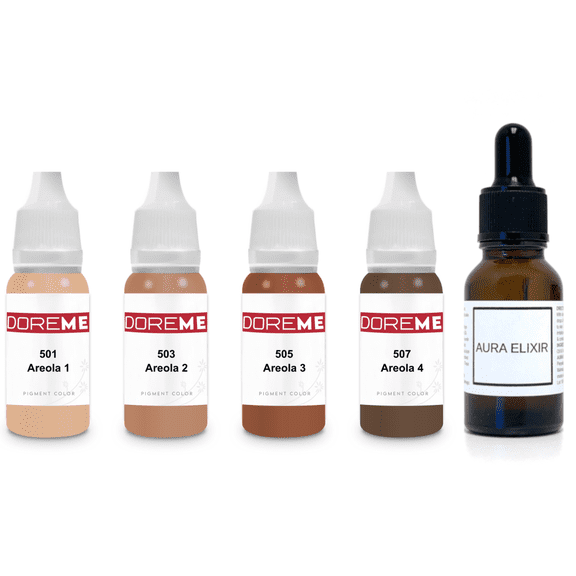 Doreme Permanent Makeup Areola Pigment Set Kit Skin Tone Nipple Breast Ink Color Cosmetic Microblading Micropigmentation Aura Elixir Sets, Areola Set