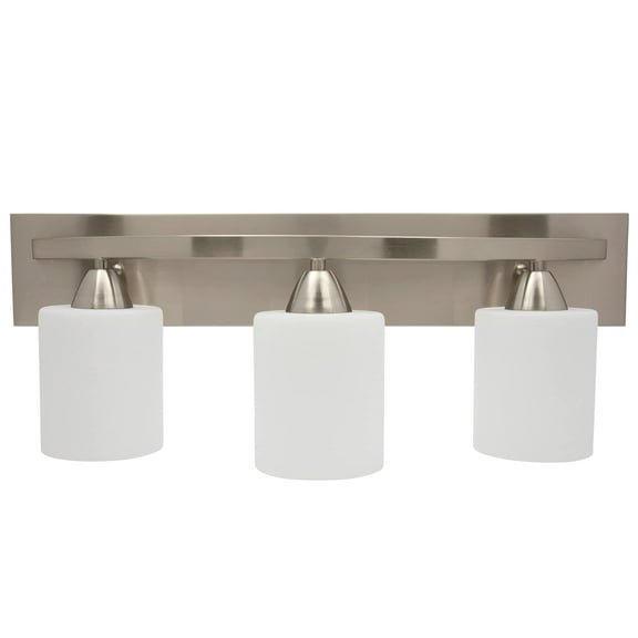 Dorence Bathroom Vanity Light Bar - Modern Glass Shade, Brushed Nickel Finish, 3 Lights, E26 100W LED - Ideal Bathroom Lights Fixtures for Over Mirror and Vanity